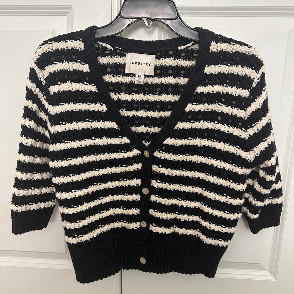 Industry Stripes Black and White Knit Crop Sweater